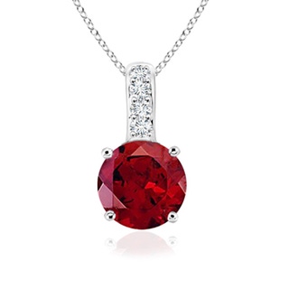 6mm AAAA Solitaire Round Garnet Pendant with Diamond Bale in P950 Platinum