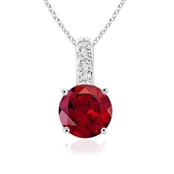 6mm AAAA Solitaire Round Garnet Pendant with Diamond Bale in White Gold 