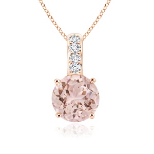 5mm AAA Solitaire Round Morganite Pendant with Diamond Bale in Rose Gold