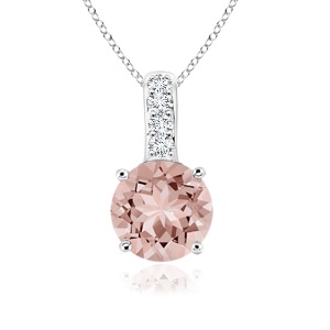 5mm AAAA Solitaire Round Morganite Pendant with Diamond Bale in White Gold