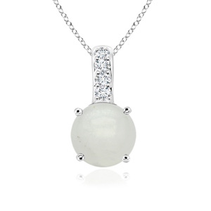 5mm A Solitaire Round Moonstone Pendant with Diamond Bale in White Gold