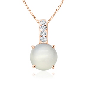 5mm AAA Solitaire Round Moonstone Pendant with Diamond Bale in Rose Gold