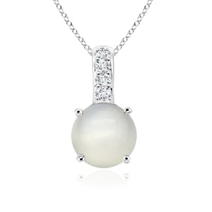 5mm AAA Solitaire Round Moonstone Pendant with Diamond Bale in White Gold