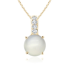 5mm AAA Solitaire Round Moonstone Pendant with Diamond Bale in Yellow Gold