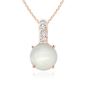 5mm AAAA Solitaire Round Moonstone Pendant with Diamond Bale in Rose Gold