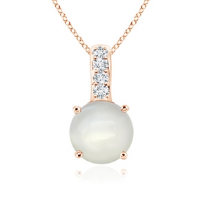 5mm AAAA Solitaire Round Moonstone Pendant with Diamond Bale in Rose Gold 