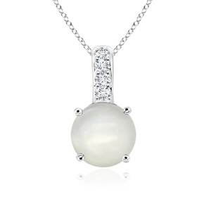 5mm AAAA Solitaire Round Moonstone Pendant with Diamond Bale in S999 Silver