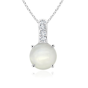 5mm AAAA Solitaire Round Moonstone Pendant with Diamond Bale in White Gold