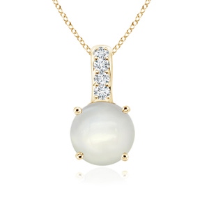 5mm AAAA Solitaire Round Moonstone Pendant with Diamond Bale in Yellow Gold