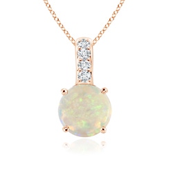 4mm AAA Solitaire Round Opal Pendant with Diamond Bale in Rose Gold