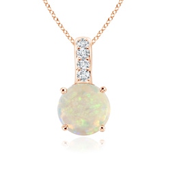 4mm AAA Solitaire Round Opal Pendant with Diamond Bale in Rose Gold 