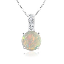4mm AAAA Solitaire Round Opal Pendant with Diamond Bale in 9K White Gold