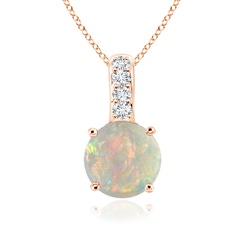 4mm AAAA Solitaire Round Opal Pendant with Diamond Bale in Rose Gold