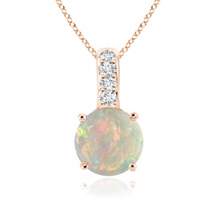 4mm AAAA Solitaire Round Opal Pendant with Diamond Bale in Rose Gold 