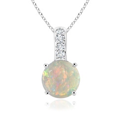 4mm AAAA Solitaire Round Opal Pendant with Diamond Bale in White Gold