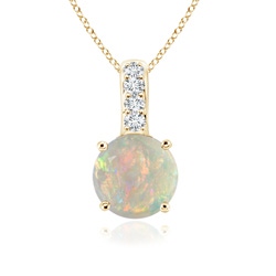 4mm AAAA Solitaire Round Opal Pendant with Diamond Bale in Yellow Gold