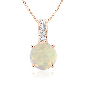 5mm AAA Solitaire Round Opal Pendant with Diamond Bale in Rose Gold 