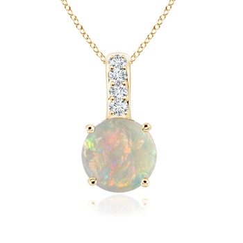 6mm AAAA Solitaire Round Opal Pendant with Diamond Bale in Yellow Gold 