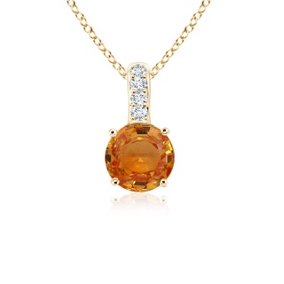 4mm AAA Solitaire Round Orange Sapphire Pendant with Diamond Bale in Yellow Gold