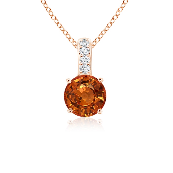 4mm AAAA Solitaire Round Orange Sapphire Pendant with Diamond Bale in Rose Gold