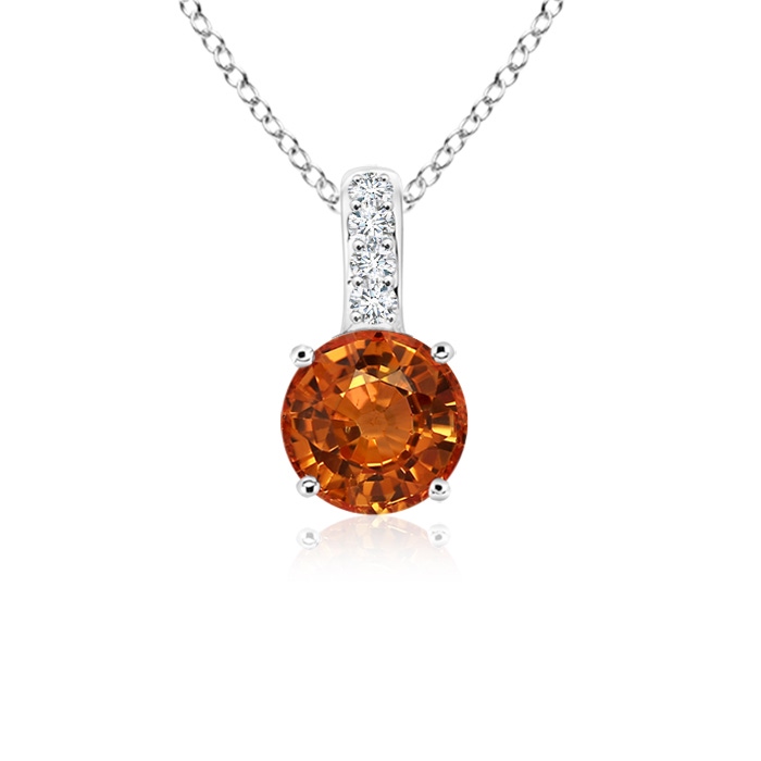 4mm AAAA Solitaire Round Orange Sapphire Pendant with Diamond Bale in S999 Silver