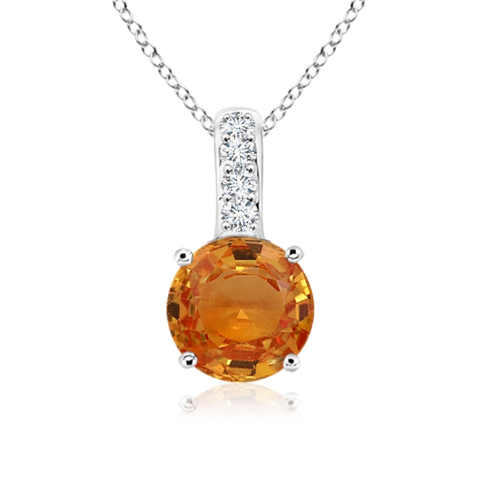 5mm AAA Solitaire Round Orange Sapphire Pendant with Diamond Bale in White Gold 