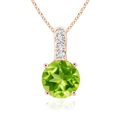 4mm AAA Solitaire Round Peridot Pendant with Diamond Bale in Rose Gold