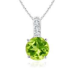 4mm AAA Solitaire Round Peridot Pendant with Diamond Bale in White Gold