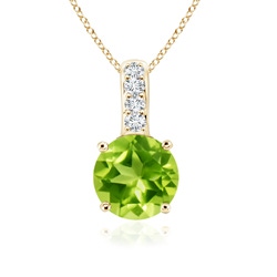 4mm AAA Solitaire Round Peridot Pendant with Diamond Bale in Yellow Gold