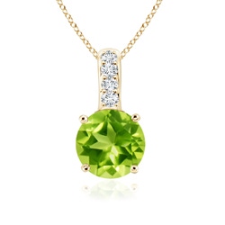 4mm AAA Solitaire Round Peridot Pendant with Diamond Bale in Yellow Gold 