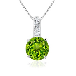 4mm AAAA Solitaire Round Peridot Pendant with Diamond Bale in White Gold