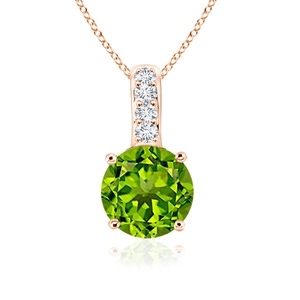 5mm AAAA Solitaire Round Peridot Pendant with Diamond Bale in Rose Gold 