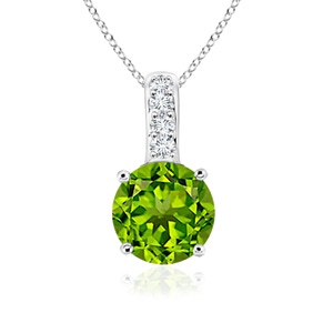 5mm AAAA Solitaire Round Peridot Pendant with Diamond Bale in White Gold
