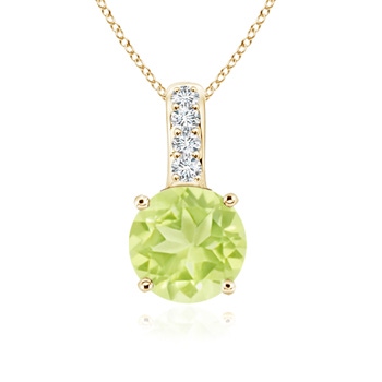 6mm A Solitaire Round Peridot Pendant with Diamond Bale in Yellow Gold 