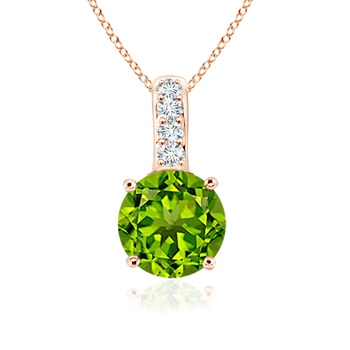 6mm AAAA Solitaire Round Peridot Pendant with Diamond Bale in Rose Gold 