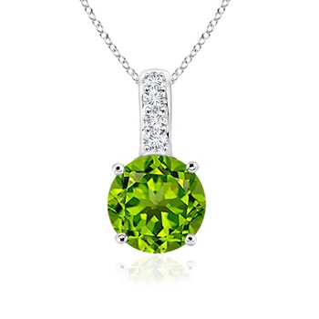 6mm AAAA Solitaire Round Peridot Pendant with Diamond Bale in White Gold