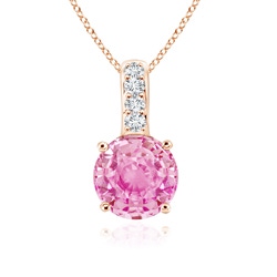 4mm A Solitaire Round Pink Sapphire Pendant with Diamond Bale in Rose Gold