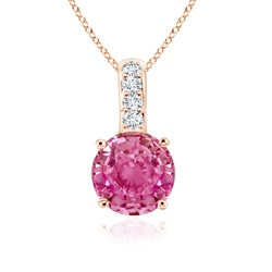 4mm AAA Solitaire Round Pink Sapphire Pendant with Diamond Bale in Rose Gold