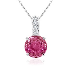 4mm AAAA Solitaire Round Pink Sapphire Pendant with Diamond Bale in P950 Platinum