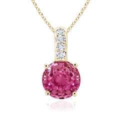 4mm AAAA Solitaire Round Pink Sapphire Pendant with Diamond Bale in Yellow Gold