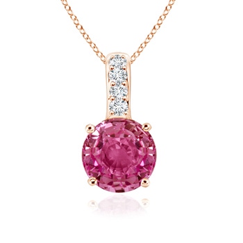6mm AAAA Solitaire Round Pink Sapphire Pendant with Diamond Bale in Rose Gold