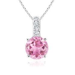 4mm AA Solitaire Round Pink Tourmaline Pendant with Diamond Bale in White Gold