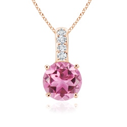 4mm AAA Solitaire Round Pink Tourmaline Pendant with Diamond Bale in Rose Gold