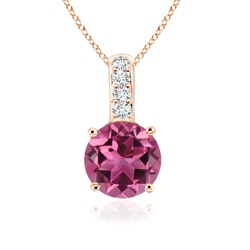 4mm AAAA Solitaire Round Pink Tourmaline Pendant with Diamond Bale in Rose Gold
