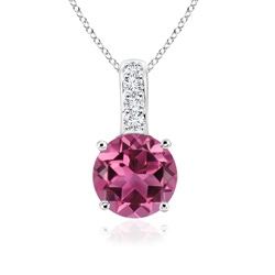 4mm AAAA Solitaire Round Pink Tourmaline Pendant with Diamond Bale in White Gold