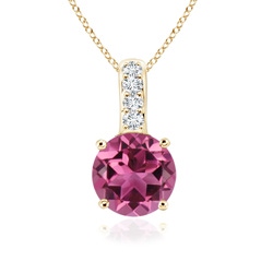 4mm AAAA Solitaire Round Pink Tourmaline Pendant with Diamond Bale in Yellow Gold