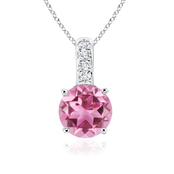 6mm AAA Solitaire Round Pink Tourmaline Pendant with Diamond Bale in White Gold