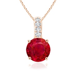 4mm AAA Solitaire Round Ruby Pendant with Diamond Bale in Rose Gold