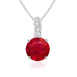 4mm AAA Solitaire Round Ruby Pendant with Diamond Bale in White Gold