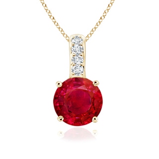 6mm AAA Solitaire Round Ruby Pendant with Diamond Bale in Yellow Gold